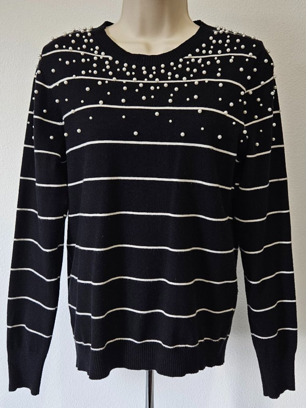 Gibsonlook Pearl Embellished Long Sleeve Striped Sweater - Picture 2 of 9